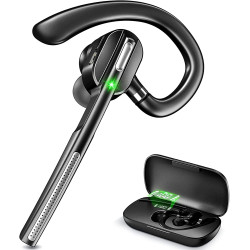 Dechoyecho Bluetooth Headset V5.1, Wireless Headset with Battery Display Charging Case, Bluetooth Earpiece with Noise Canceling Mic for Driving, Office, Business, Compatible with Cell Phone and PC